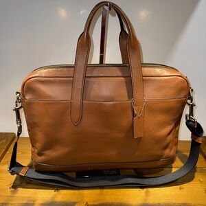 Coach Hamilton Leather Briefcase Messenger Laptop Bag Saddle Brown F22529